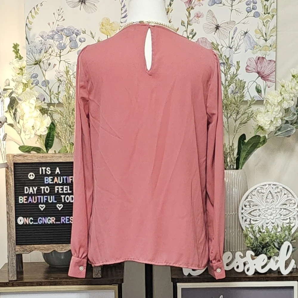 J. CREW SIZE XS BUTTON SLEEVE LOOSE FITTING CASUAL BLOUSE IN MAUVE\BLUSH PINK